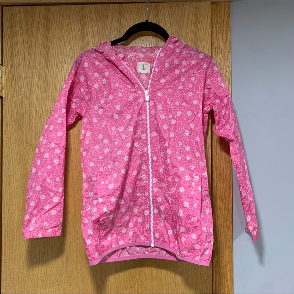 Lands' End Girls' Pink Floral Raincoat - Size Small (7/8)